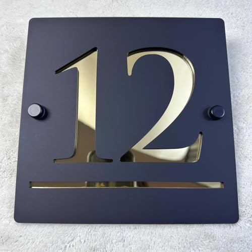 Placa acrílica personalizada con números para el hogar, letreros acrílicos cortados con láser personalizados, placa de dirección moderna para puerta de casa (negro dorado)