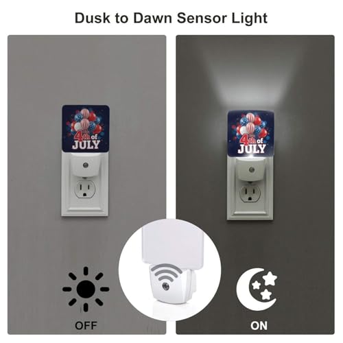 Image of Futterya Plug-in LED Night Light, 4th of July Patriotic Balloons Set of 2 Dusk-to-Dawn Auto Sensor Decor Lamp