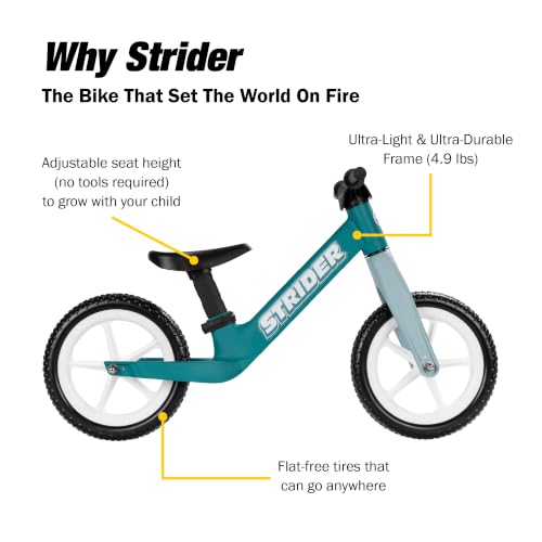 Image of Strider 12 Comp Bike- No Pedal Balance Bicycle for Kids 1 to 3 Years -Easy Assembly, Tool-Free Adjustments