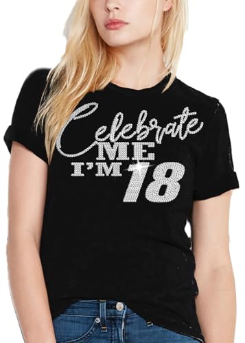 18th Birthday Gifts for Girls - Real Crystal Rhinestone Funny 18th Birthday Shirts - Birthday Shirt for Teens