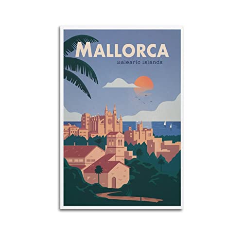 ZENGYL Vintage-Poster, Mallorca-Poster, dekoratives Gemälde, Leinwand, Wandposter und Kunstbild, modernes Familien-Schlafzimmer, Dekoration, Poster, 20 x 30 cm