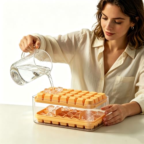 Ice Cube Tray with Lid And Bin, PET Silicone Large Capacity Press-Type Layered Design Sturdy Ice Cube Trays with a Spoon,Sealed and Dustproof Multi-Scenario Adaptation Ice Cube Mold for Home Drinks - image 6