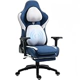 Dowinx Gaming Chair Fabric with Adjustable Cushion and Headrest, Ergonomic Office Chair Lumbar Support Massage for Adults, Game Computer Chair with Footrest and 4D Armrest, 400lbs, Blue