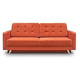 Vegas Mid-Century Modern Tufted Futon Sofa, Queen Sleeper with Storage (Orange)