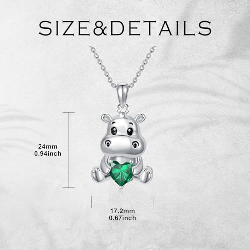 Image of PROESS Animal Birthstone Necklace 925 Sterling Silver Otter /Axolotl /Hippo /Elephant /Dachshund /Monkey /Red Panda Pendant Necklace Animal Birthstone Jewelry Gifts for Women