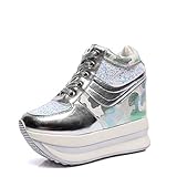 plattformleiter fahrbar  Platform Wedges Schuhe Für Frauen Erhöht Interne Lässige Turnschuhe Herbst Bling Pailletten Swing Schuhe Bunte Atmungsaktive Schnürschuhe