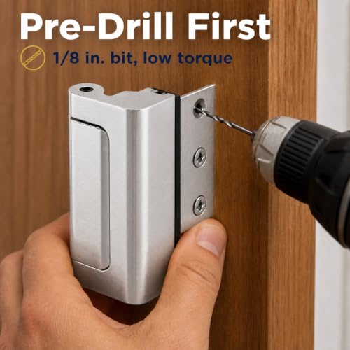 Image of Prime-Line U 11325 Door Reinforcement Lock - Add Extra, High Security to your Home and Prevent Unauthorized Entry - 3 inch Stop, Aluminum Construction, Brushed Chrome (Single Pack) | Add Extra High Security, Prevent Unauthorized Entry, 3 in. Stop, Solid Brass Construction