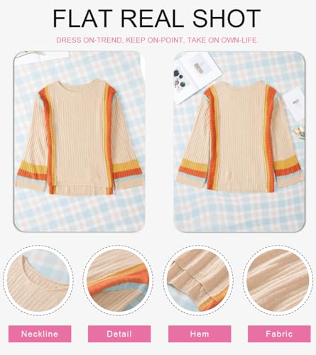 Dokotoo Womens 2026 Spring Summer Casual Crewneck 3/4 Sleeve Striped Lightweight Knit Trendy Boho Tops Pullover Sweaters