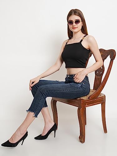 Image of POPWINGS Casual Solid Sleeveless Crop Top for Women || Square Neck Summer Crop Top for Women || Crop Tops for Women Fancy Crop Top for Women