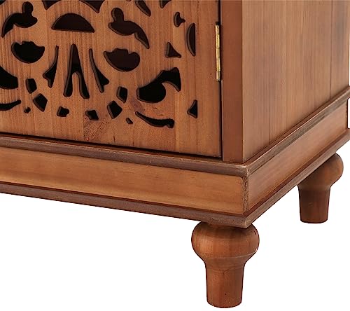 Maison Arts Accent Storage Cabinet With 2 Doors, Distressed Storage Cabinet With Hollow Carved Doors Farmhouse Decorative Cabinet Rustic Display Cabinet For Entryway Living Room Bedroom, Red Brown #TOP5