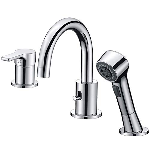 CREA Bathroom Faucet 3 Hole Bathtub Widespread Sink Faucets Chrome with Shower Diverter Pull Out Shower Head Roman Bathtub Waterfall Spout Filler Faucet for Baby Pet Dog Cat Bath Hair Washing by CREA - Used condition - US$59.11