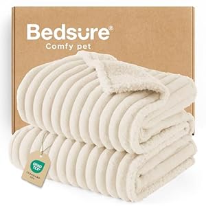 Bedsure Waterproof Dog Blankets for Large Dogs – Soft Puppy Cat Blanket Corduroy Fleece for Couch Protector Washable, Cozy Calming Reversible Furniture Protection for Pet,40″x50″, Cream