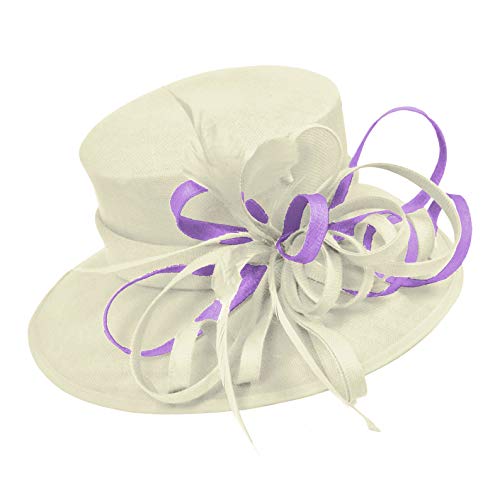 Chapeau bibi à large bord Caprilite crème ivoire et lilas pour un mariage élégant