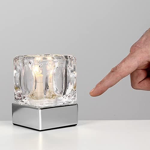 Pair of - Modern Glass Ice Cube Touch Table Lamps with Chrome Bases