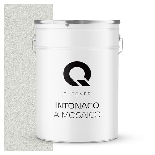 Q-COVER Intonaco in pietra colorata, 25 kg, Bianco, M01, intonaco decorativo per interni ed esterni, intonaco per facciate, intonaco finito, intonaco pregiato, antigraffio
