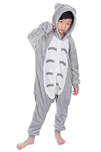 Dolamen Enfant Unisexe Kigurumi Combinaison Pyjama Onesies, Fille Garçon Fleece Anime Cosplay Halloween Noël Fête Costume Soirée de Déguisement Vêtement de nuit (130-140CM (51 "-55"), Totoro) Cover