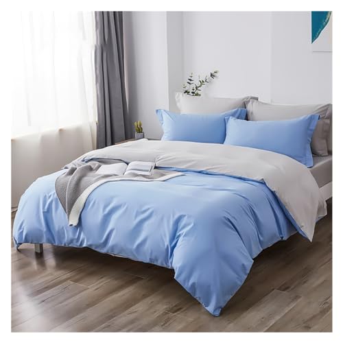 Parure de lit réversible drap housse et taies d'oreiller en coton bleu et gris C - 2