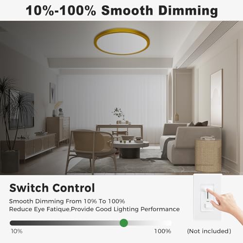 zemty 15" LED Flush Mount Ceiling Light, 30W Dimmable 5CCT (3000K–6500K) Gold Round Fixture | Bright Low-Profile Lighting for Bedroom, Kitchen, Hallway, Living Room-1Pack by zemty - Used condition - Image 3