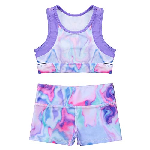 Image of Agoky Kids Girls 2PCS Sports Outfits Ballet Gym Sequins Mermaid Tank Top Shorts Set Tankini Swimwear Gymnastics Tracksuit