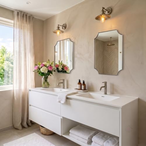 Image of MIRRORART Brushed Nickel Bathroom Mirrors for Wall, 20x28'' Silver Mirror