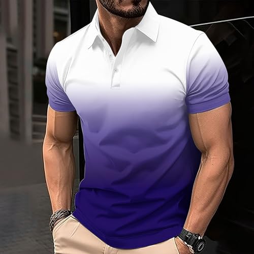 Finelylove Polo Shirts for Men Short Sleeve Gradient Golf Shirt Business Casual Work Button Up Collared Tees Summer T-Shirt2
