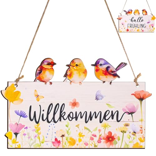 PAYFULLY Placa para puerta de bienvenida, decoración de primavera, cartel de madera para puerta de casa, primavera, cartel de bienvenida