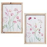 DRW Bild auf Leinwand mit Blumen und Holzrahmen in verschiedenen Farben, 24 x 24 x 1,8 cm