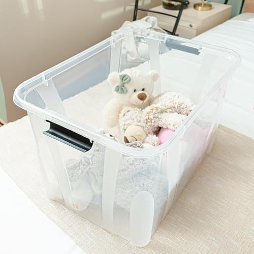 KONZEPT Aufbewahrungsbox 55 L mit Deckel – transparente Kunststoffbox, stapelbar, BPA-frei, verstärkter Boden, robuste Verschlussclips – ideal für Küche & Haushalt