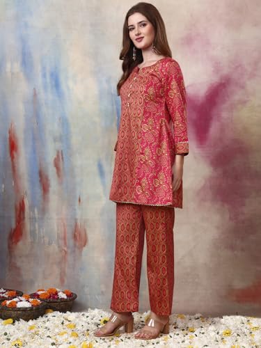 Image of Tissu Women's Plus Size Pure Cotton Grey Floral Tunic with Palazzo Co-ords