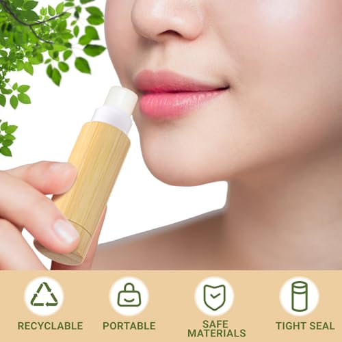 Leinuosen 12 Pcs Bamboo Empty Lipstick Tubes, Refillable 5g Lip Balm Containers with Rotable Plastic Inner for Women Girl DIY Cosmetic Lip Gloss Tubes for Lipstick, Deodorant, Solid Perfume, Makeup4