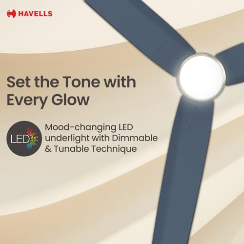 Image of Havells FAB BLDC Underlight 1200 mm Ceiling Fan| 5 Star| Upto 65% Saving| Air Delivery: 235 cmm|Low Wattage: 30W| Low Noise|4 Speed Mode| 380 RPM| 2 Years Manufacturer Warranty (Denim Blue)