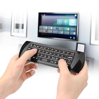 Rii Air Mouse mit 6 Axis Gyroskop, Tastatur Maus Set Kabellos ist Wiederaufladbar, Universalfernbedienung für HTPC/TV Box, PC Fernbedienung mit IR-Lernfunktion, QWERTZ, 2.4GHz, Schwarz