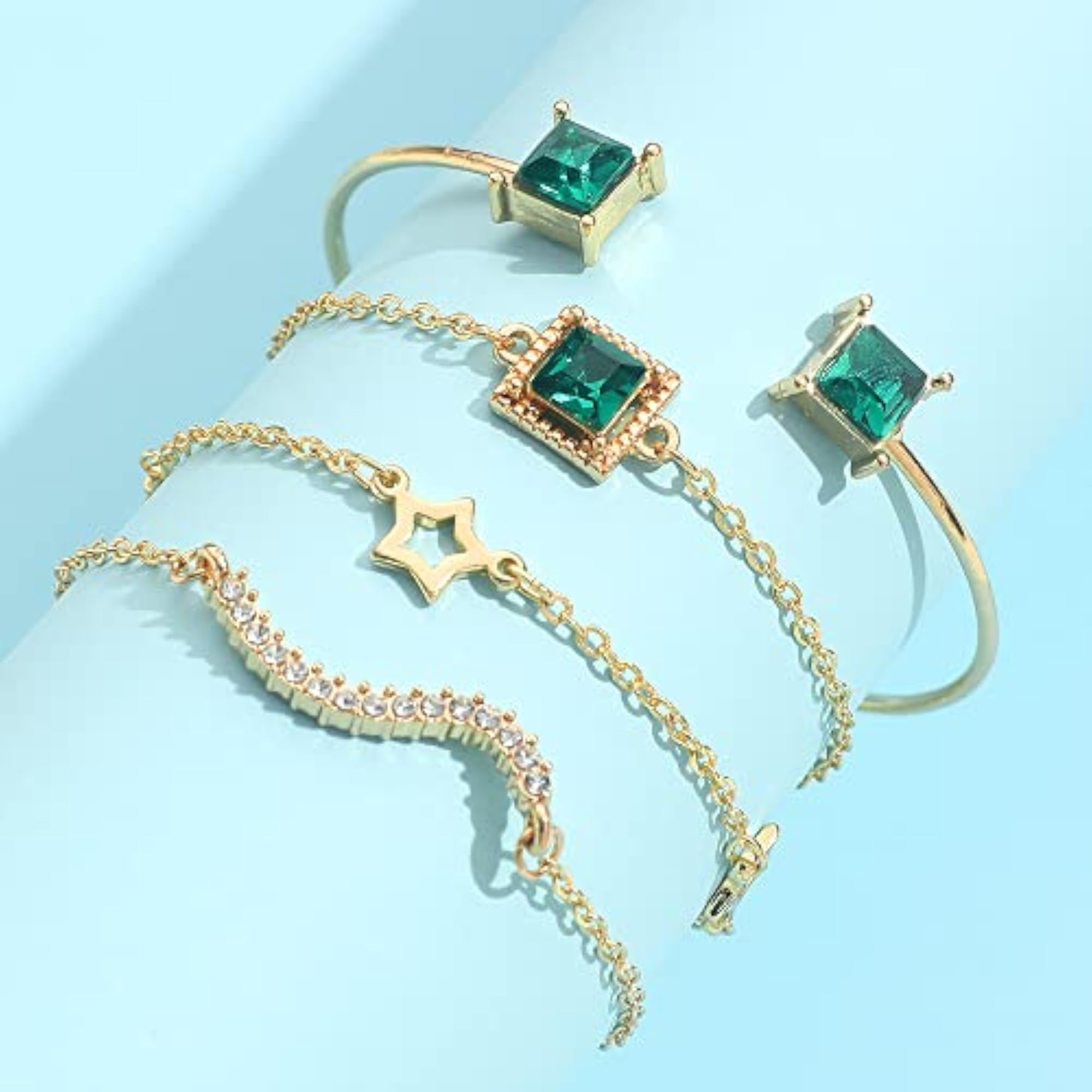 Green Crystal Bangle Bracelet Set