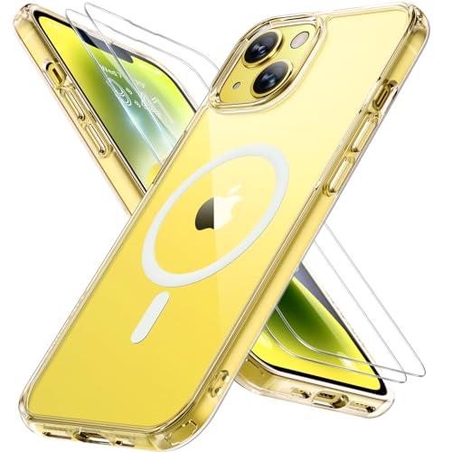 Image of Miracase Magnetic for iPhone 14 Case 6.1 inch (Compatible with MagSafe)(with 2X Screen Protectors) Military-Grade Protection, Anti-Fingerprint Translucent Matte Phone Case Cover, Clear