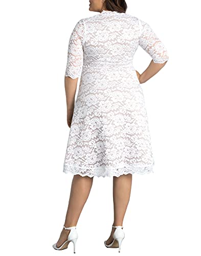 Kiyonna Women's Plus Size Bella Short Ivory Lace Dress, Simple White Wedding, Bridal Shower, or Graduation Midi Dress3