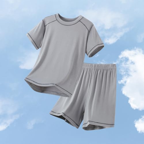Short Sets for Boys Girls Solid Color Short Sleeve Pajamas T-Shirt and Jogger Shorts Outfits Summer 2-Piece Set2