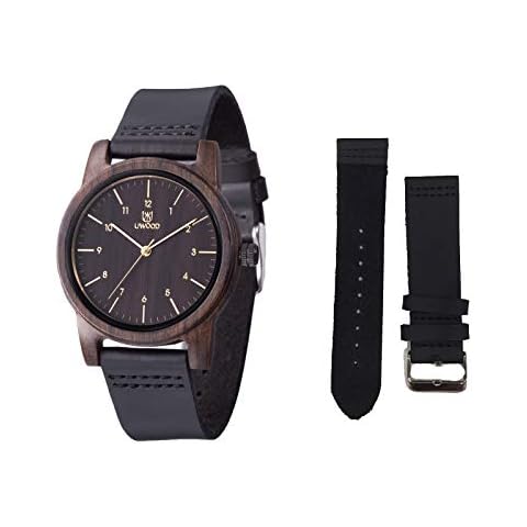 MUJUZE Watch Strap, Leather Straps 20 mm, 1008 Wooden Watch Link Black Watch Straps Cover
