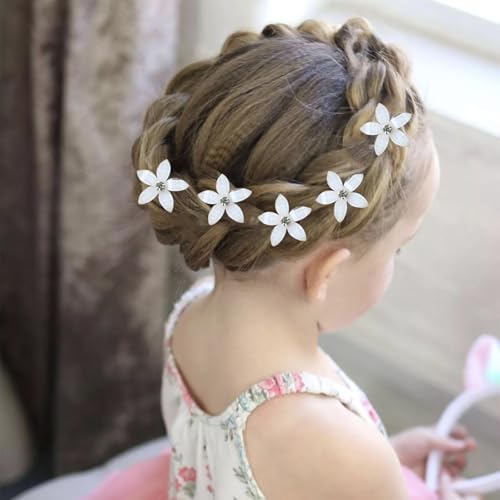 20 pcs pinzas mini flores blancas para cabello mujer miniatura 3