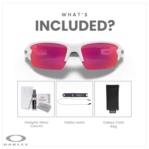 Oakley Kids Flak Xs OJ9005 900504 59MM Polished White/Prizm Field Rectangular Youth Sunglasses for Boys for Girls+ Bundle Accessory Leash Kit, Microfiber Pouch3
