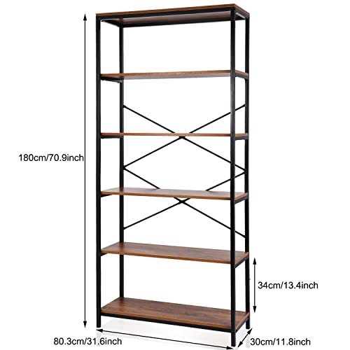 Kemanner 5-Tier Industrial Style Bookcase, Vintage Free Standing Bookshelf, Rustic Wood Bookcases Furniture (Brown.) #TOP2