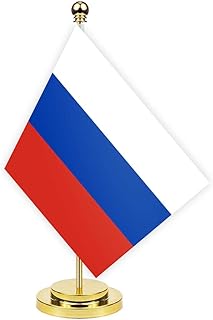 Russia Desk Flag,12 inch Tall Small Russians Indoor Banner,Tiny Printing Decor For Office Home Table Meeting With Golden M...