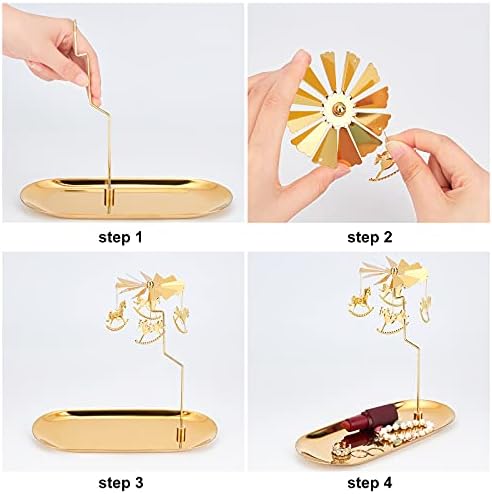 FINGERINSPIRE Spinning Candle Holder Golden Rotating Wooden Horse Candle Stick Set Tea Lights Candle Holder for Romantic Wedding, Home Table Decorations, Christmas