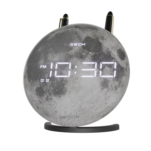 Image of Xech Digital Alarm Clock for Heavy Sleepers | Loud Dual Alarms | LED Desk Clock for Students Bedside Table | Home Decoration Items for Living Room | USB-C Powered | Solaris X Lite (Moon)