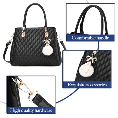 I IHAYNER Womens Leather Handbags Purses Top-handle Totes Satchel Shoulder Bag for Ladies with Pompon2