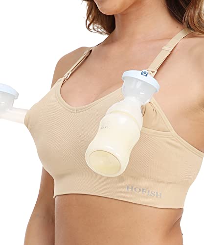 Image of HOFISH Women's Seamless All-in-One Hands Free Pumping Bra Supportive Maternity Nursing & Everyday Bra Fits
