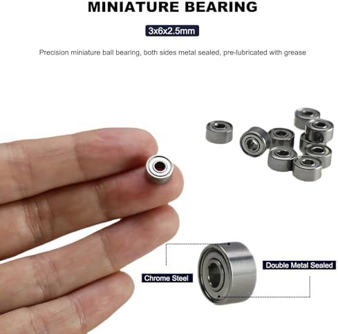 20 PCS MR63ZZ Deep Groove Double Shielded Ball Bearings - 3x6x2.5mm Micro Bearings for 3D Printers, Electric Motors, Home Appliances, Garden Machiner (MR63-ZZ) - 3