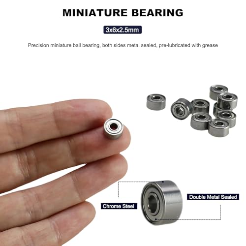 Image of 20 PCS MR63ZZ Deep Groove Double Shielded Ball Bearings - 3x6x2.5mm Micro Bearings for 3D Printers, Electric Motors, Home Appliances, Garden Machiner (MR63-ZZ)