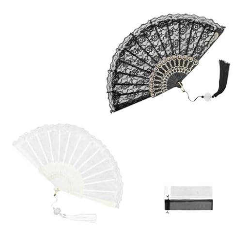 DEANKEJI 2 Piezas Abanico para Novia con Borla, Blanco y Negro Plegable Abanico, Abanicos Elegantes con Colgante, para Bailes, Fiestas, Seminarios, Bodas | Ya disponible en tu tienda friki favorita! En mundofriki.es!