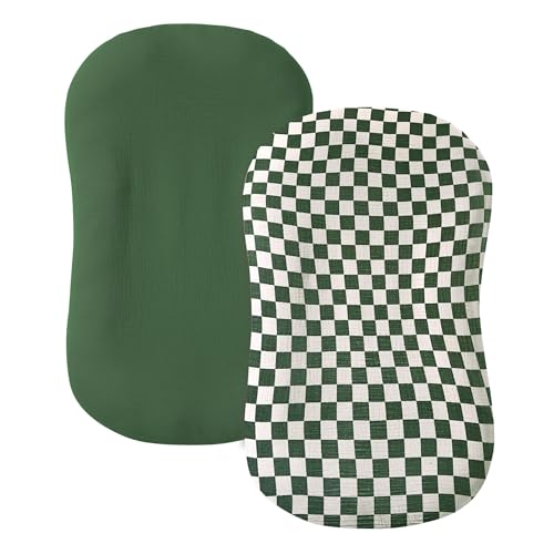 Image of guruixu Muslin Baby Lounger Cover 2 Pack, 100% Cotton Infant Lounger Cover, Soft & Breathable Replacement Slipcover, Compatible with Snuggle Me Newborn Lounger (Olive Check,Olive Green)