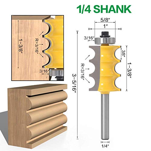 WSOOX 3/16-Inch Radius Triple Bead Furniture Trim & Molding Router Bit 1/4-Inch Shank - Image 2